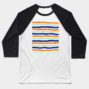 Navy orange sky blue watercolor hand-drawn stripes Baseball T-Shirt